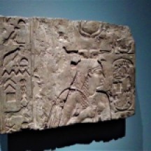Relief with Arsinoe II, Ptolemaic, c. 180 BCE. Arsinoe II reigned as queen with her brother-husband Ptolemy II (ruled 285-246 BCE). They were worshipped as the Theoi Adelphoi (Sibling Gods), and after her death in 270 BCE the king instituted a special cult for her throughout Egypt. In this relief from a temple probably in Memphis, she wears an elaborate crown that was created specifically for her and adopted by later Ptolemaic queens. The hieroglyphic inscriptions, "Arsinoe, daughter of Amun" and "beloved of the gods," suggest that this is a posthumous image.
